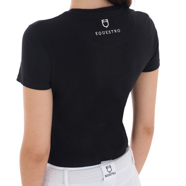 T-shirt femme Equestro Jumping Horse Club coton manches courtes Noir