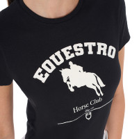 Dames T-shirt Equestro Jumping Horse Club katoen korte mouwen Zwart Dames T-shirt Equestro Jumping Horse Club katoen korte mouwen Zwart