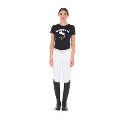 T-shirt femme Equestro Jumping Horse Club coton manches courtes Noir