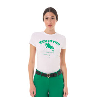 Dames T-shirt Equestro Jumping Horse Club katoen korte mouwen Wit Dames T-shirt Equestro Jumping Horse Club katoen korte mouwen Wit