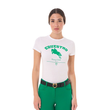 T-shirt femme Equestro Jumping Horse Club coton manches courtes Blanc
