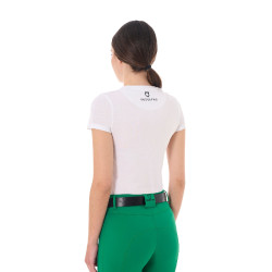 T-shirt femme Equestro Jumping Horse Club coton manches courtes Blanc