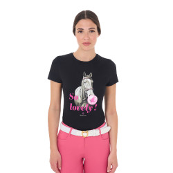T-shirt femme Equestro So Lovely en coton manches courtes Noir