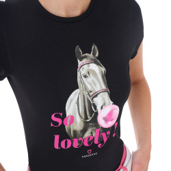 Dames T-shirt Equestro So Lovely van katoen met korte mouwen Zwart