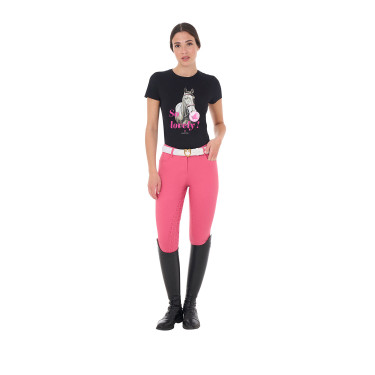 Dames T-shirt Equestro So Lovely van katoen met korte mouwen Zwart