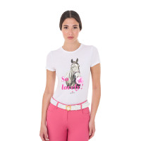 Dames T-shirt Equestro So Lovely van katoen met korte mouwen Wit Dames T-shirt Equestro So Lovely van katoen met korte mouwen Wit