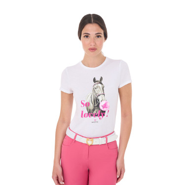 T-shirt femme Equestro So Lovely en coton manches courtes Blanc T-shirt femme Equestro So Lovely en coton manches courtes Blanc
