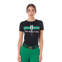 Dames T-shirt Equestro Stripe Horse Club katoen met korte mouwen Zwart Dames T-shirt Equestro Stripe Horse Club katoen met korte mouwen Zwart