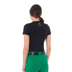 T-shirt femme Equestro Stripe Horse Club coton manches courtes Noir