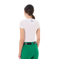 T-shirt femme Equestro Stripe Horse Club coton manches courtes Blanc