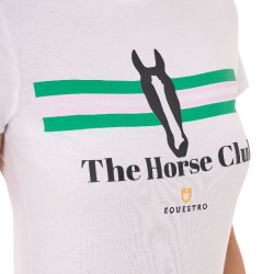 T-shirt femme Equestro Stripe Horse Club coton manches courtes Blanc