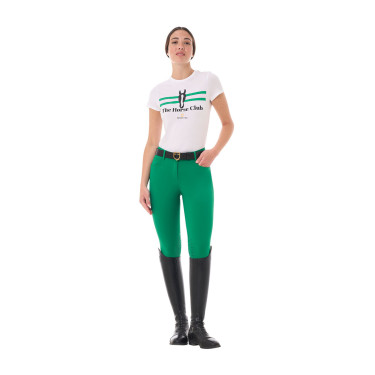 T-shirt femme Equestro Stripe Horse Club coton manches courtes Blanc