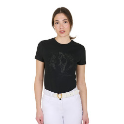 T-shirt femme Equestro Wild Flower en coton manches courtes Noir