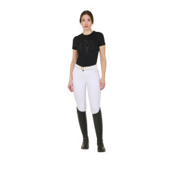 T-shirt femme Equestro Wild Flower en coton manches courtes Noir
