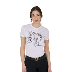 Dames T-shirt Equestro Wild Flower van katoen met korte mouwen Wit