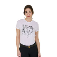 T-shirt femme Equestro Wild Flower en coton manches courtes Blanc T-shirt femme Equestro Wild Flower en coton manches courtes Blanc