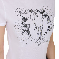 Dames T-shirt Equestro Wild Flower van katoen met korte mouwen Wit Dames T-shirt Equestro Wild Flower van katoen met korte mouwen Wit