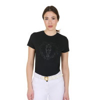 T-shirt femme Equestro Wild Heart en coton manches courtes Noir T-shirt femme Equestro Wild Heart en coton manches courtes Noir