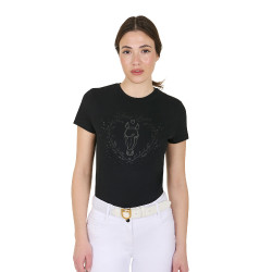 T-shirt femme Equestro Wild Heart en coton manches courtes Noir