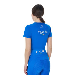 T-shirt femme Equestro x FISE coupe slim manches courtes Bleu de savoie