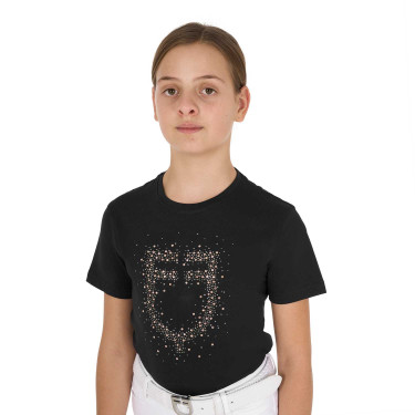 T-shirt fille Equestro coupe slim à logo pailleté rose manches courtes Noir