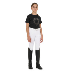 T-shirt fille Equestro coupe slim à logo pailleté rose manches courtes Noir