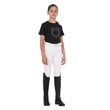 T-shirt fille Equestro coupe slim à logo pailleté rose manches courtes Noir