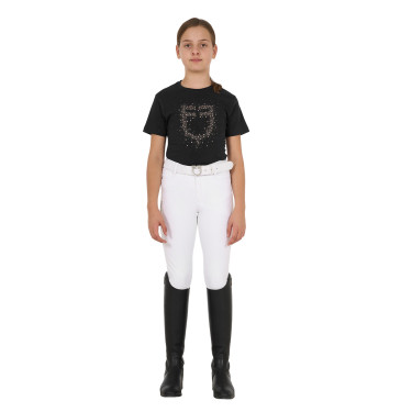T-shirt fille Equestro coupe slim à logo pailleté rose manches courtes Noir