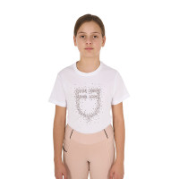 T-shirt fille Equestro coupe slim à logo pailleté rose manches courtes Blanc