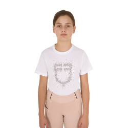 T-shirt fille Equestro coupe slim à logo pailleté rose manches courtes Blanc