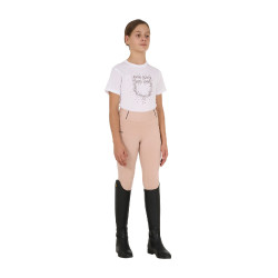 T-shirt fille Equestro coupe slim à logo pailleté rose manches courtes Blanc