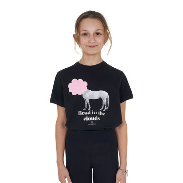 T-shirt fille Equestro Head In The Clouds en coton manches courtes Noir