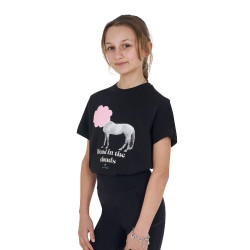 T-shirt fille Equestro Head In The Clouds en coton manches courtes Noir