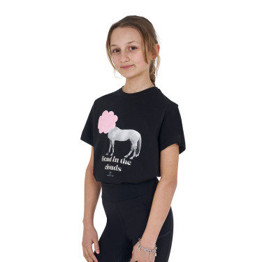 T-shirt fille Equestro Head In The Clouds en coton manches courtes Noir
