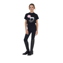 T-shirt fille Equestro Head In The Clouds en coton manches courtes Noir
