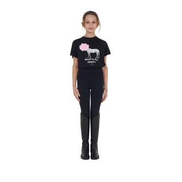 T-shirt fille Equestro Head In The Clouds en coton manches courtes Noir