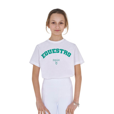 T-shirt fille Equestro Horse Club coton manches courtes Blanc