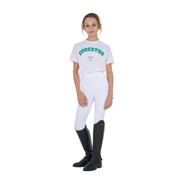 T-shirt fille Equestro Horse Club coton manches courtes Blanc