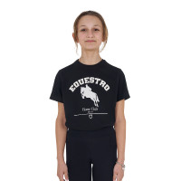 Meisjes-T-shirt Equestro Jumping Horse Club katoen korte mouwen Zwart
