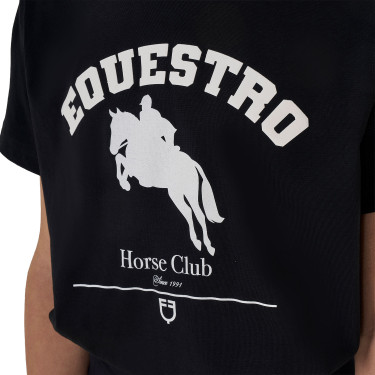 T-shirt fille Equestro Jumping Horse Club coton manches courtes Noir