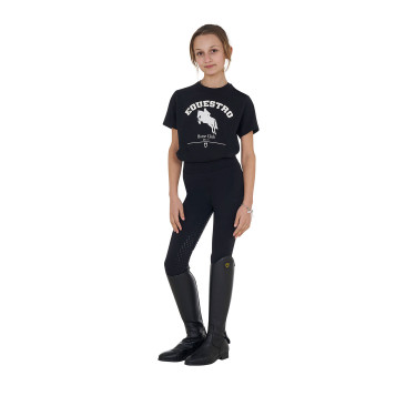 T-shirt fille Equestro Jumping Horse Club coton manches courtes Noir