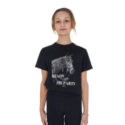 T-shirt fille Equestro Ready To The Party en coton avec strass manches courtes Noir T-shirt fille Equestro Ready To The Party en coton avec strass manches courtes Noir