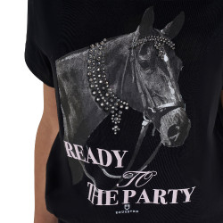 T-shirt fille Equestro Ready To The Party en coton avec strass manches courtes Noir T-shirt fille Equestro Ready To The Party en coton avec strass manches courtes Noir