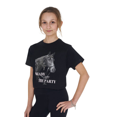 T-shirt fille Equestro Ready To The Party en coton avec strass manches courtes Noir T-shirt fille Equestro Ready To The Party en coton avec strass manches courtes Noir