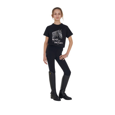 Meisjes T-shirt Equestro Ready To The Party van katoen met strass, korte mouwen Zwart Meisjes T-shirt Equestro Ready To The Party van katoen met strass, korte mouwen Zwart