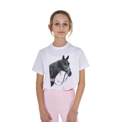 T-shirt fille Equestro Ready To The Party en coton avec strass manches courtes Blanc
