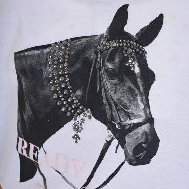 Meisjes T-shirt Equestro Ready To The Party van katoen met strass, korte mouwen Wit Meisjes T-shirt Equestro Ready To The Party van katoen met strass, korte mouwen Wit