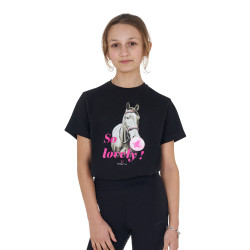 T-shirt fille Equestro So Lovely en coton manches courtes Noir