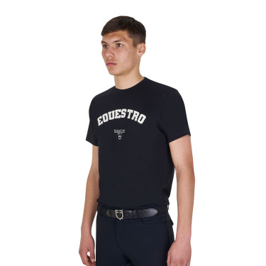 T-shirt homme Equestro Horse Club en coton manches courtes Noir