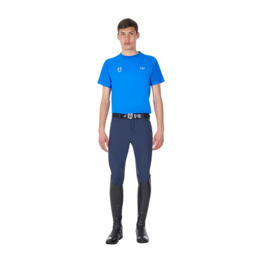 Heren T-shirt Equestro x FISE slim fit met korte mouwen Blauw van Savoye